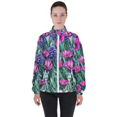 Cherished Watercolor Flowers Women s High Neck Windbreaker by GardenOfOphir