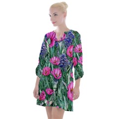 Cherished Watercolor Flowers Open Neck Shift Dress by GardenOfOphir