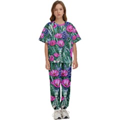 Cherished Watercolor Flowers Kids  Tee And Pants Sports Set