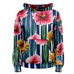 Charming And Cheerful Watercolor Flowers Women s Pullover Hoodie by GardenOfOphir