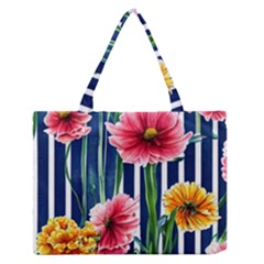 Charming And Cheerful Watercolor Flowers Zipper Medium Tote Bag by GardenOfOphir