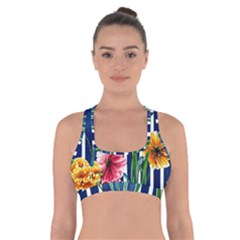 Charming And Cheerful Watercolor Flowers Cross Back Sports Bra by GardenOfOphir