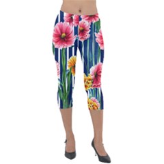 Charming And Cheerful Watercolor Flowers Lightweight Velour Capri Leggings  by GardenOfOphir