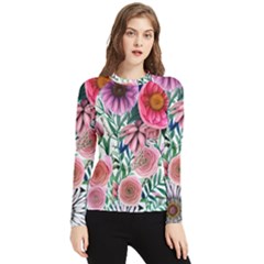 Captivating And Celestial Watercolor Flowers Women s Long Sleeve Rash Guard by GardenOfOphir