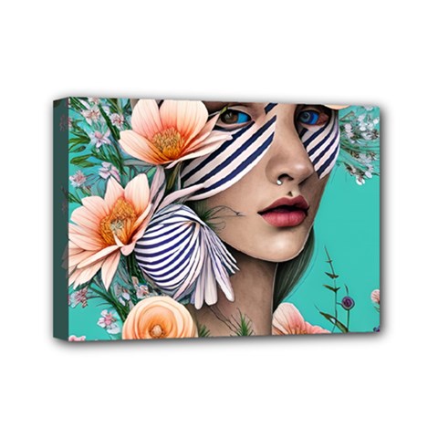 Whimsy Lady Combined Watercolor Flowers Mini Canvas 7  X 5  (stretched) by GardenOfOphir