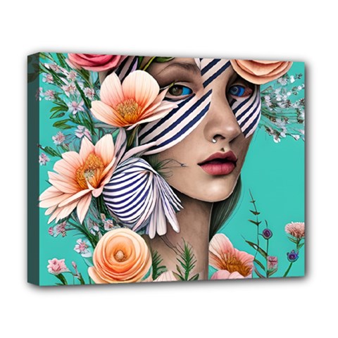 Whimsy Lady Combined Watercolor Flowers Deluxe Canvas 20  x 16  (Stretched)