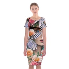Whimsy Lady Combined Watercolor Flowers Classic Short Sleeve Midi Dress by GardenOfOphir