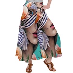 Whimsy Lady Combined Watercolor Flowers Satin Palazzo Pants