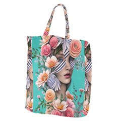 Whimsy Lady Combined Watercolor Flowers Giant Grocery Tote by GardenOfOphir