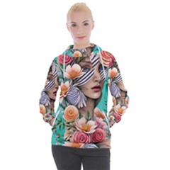 Whimsy Lady Combined Watercolor Flowers Women s Hooded Pullover by GardenOfOphir