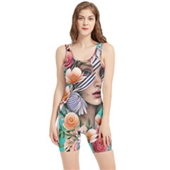 Whimsy Lady Combined Watercolor Flowers Women s Wrestling Singlet by GardenOfOphir