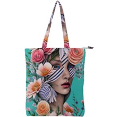 Whimsy Lady Combined Watercolor Flowers Double Zip Up Tote Bag