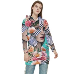 Whimsy Lady Combined Watercolor Flowers Women s Long Oversized Pullover Hoodie