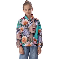 Whimsy Lady Combined Watercolor Flowers Kids  Half Zip Hoodie by GardenOfOphir