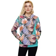 Whimsy Lady Combined Watercolor Flowers Women s Lightweight Drawstring Hoodie
