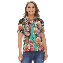 Whimsy Lady Combined Watercolor Flowers Women s Short Sleeve Double Pocket Shirt