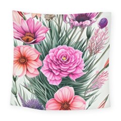 Color-infused Watercolor Flowers Square Tapestry (large) by GardenOfOphir