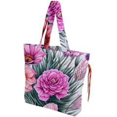 Color-infused Watercolor Flowers Drawstring Tote Bag by GardenOfOphir