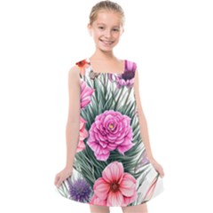 Color-infused Watercolor Flowers Kids  Cross Back Dress by GardenOfOphir