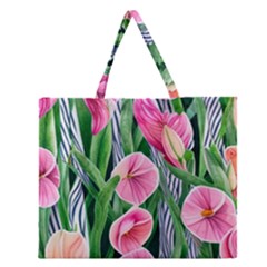 Classy Watercolor Flowers Zipper Large Tote Bag by GardenOfOphir