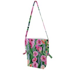 Classy Watercolor Flowers Folding Shoulder Bag by GardenOfOphir