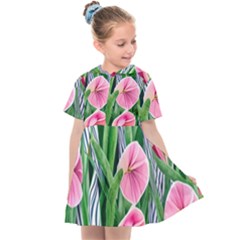 Classy Watercolor Flowers Kids  Sailor Dress by GardenOfOphir