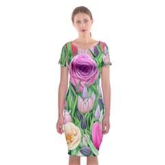 Classic Watercolor Flowers Classic Short Sleeve Midi Dress by GardenOfOphir