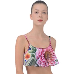 Choice Watercolor Flowers Frill Bikini Top by GardenOfOphir