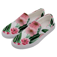 Chic Watercolor Flowers Men s Canvas Slip Ons by GardenOfOphir