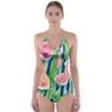 Dazzling Watercolor Flowers Cut-Out One Piece Swimsuit View1