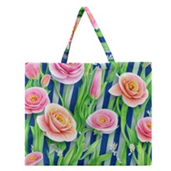 Dazzling Watercolor Flowers Zipper Large Tote Bag by GardenOfOphir