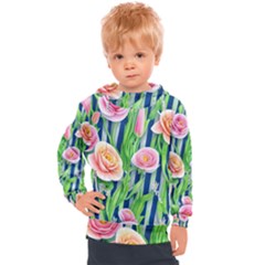 Dazzling Watercolor Flowers Kids  Hooded Pullover by GardenOfOphir