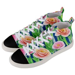 Dazzling Watercolor Flowers Men s Mid-top Canvas Sneakers