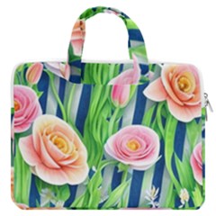 Dazzling Watercolor Flowers Macbook Pro 13  Double Pocket Laptop Bag by GardenOfOphir