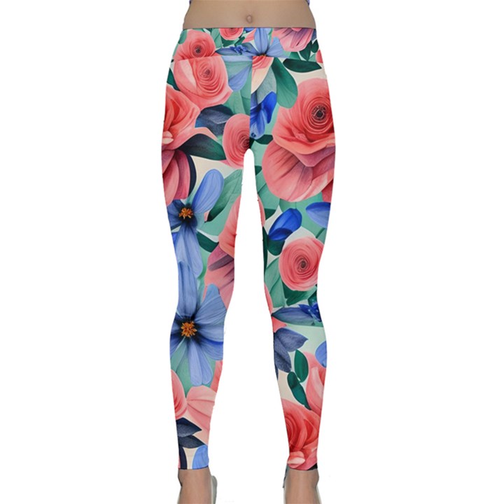 Classy Watercolor Flowers Classic Yoga Leggings