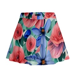 Classy Watercolor Flowers Mini Flare Skirt