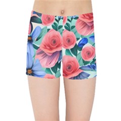 Classy Watercolor Flowers Kids  Sports Shorts by GardenOfOphir