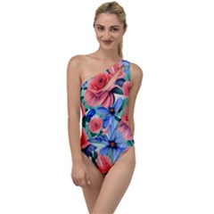 Classy Watercolor Flowers To One Side Swimsuit