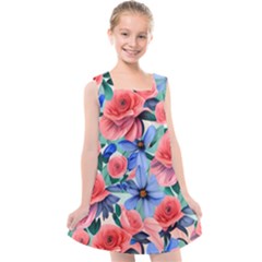 Classy Watercolor Flowers Kids  Cross Back Dress by GardenOfOphir