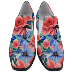 Classy Watercolor Flowers Women Slip On Heel Loafers