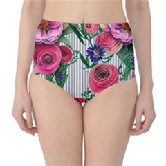 Cheerful Watercolor Flowers Classic High-waist Bikini Bottoms by GardenOfOphir