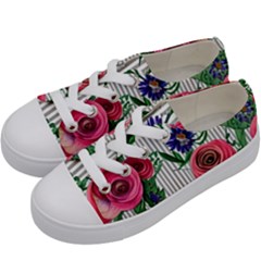 Cheerful Watercolor Flowers Kids  Low Top Canvas Sneakers