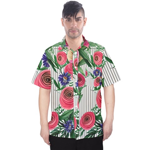 Cheerful Watercolor Flowers Men s Hawaii Shirt by GardenOfOphir