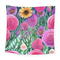 Charming Watercolor Flowers Square Tapestry (large) by GardenOfOphir