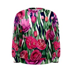 Classy Botanicals – Watercolor Flowers Botanical Women s Sweatshirt by GardenOfOphir