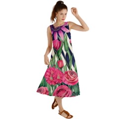 Classy Botanicals – Watercolor Flowers Botanical Summer Maxi Dress by GardenOfOphir