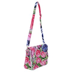 Charming Foliage – Watercolor Flowers Botanical Shoulder Bag With Back Zipper