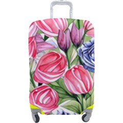 Charming Foliage – Watercolor Flowers Botanical Luggage Cover (large) by GardenOfOphir