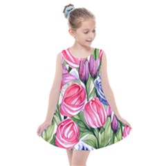 Charming Foliage – Watercolor Flowers Botanical Kids  Summer Dress by GardenOfOphir