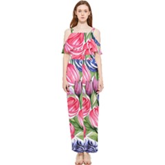 Charming Foliage – Watercolor Flowers Botanical Draped Sleeveless Chiffon Jumpsuit